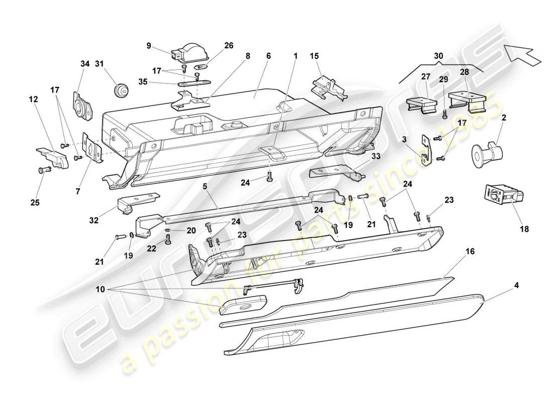 lamborghini gallardo coupe (2005) glove compartment part diagram