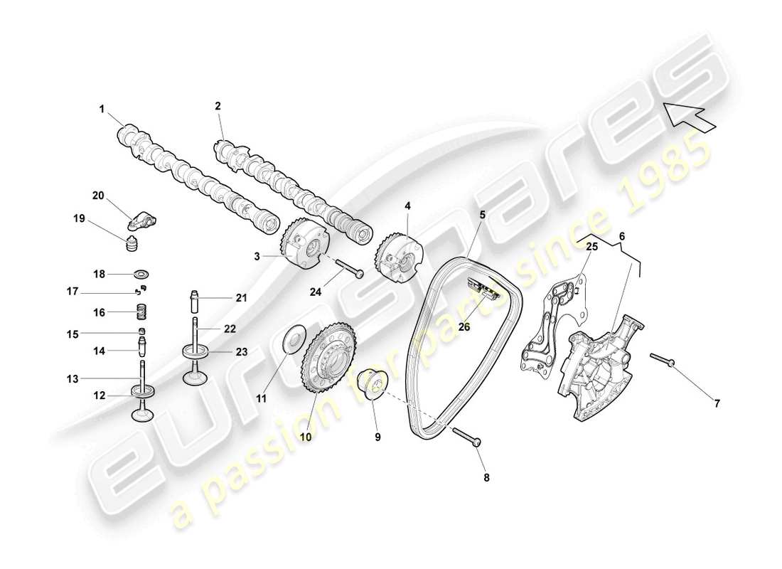 lamborghini lp560-4 spider (2011) camshaft, valves cylinders 1-5 part diagram