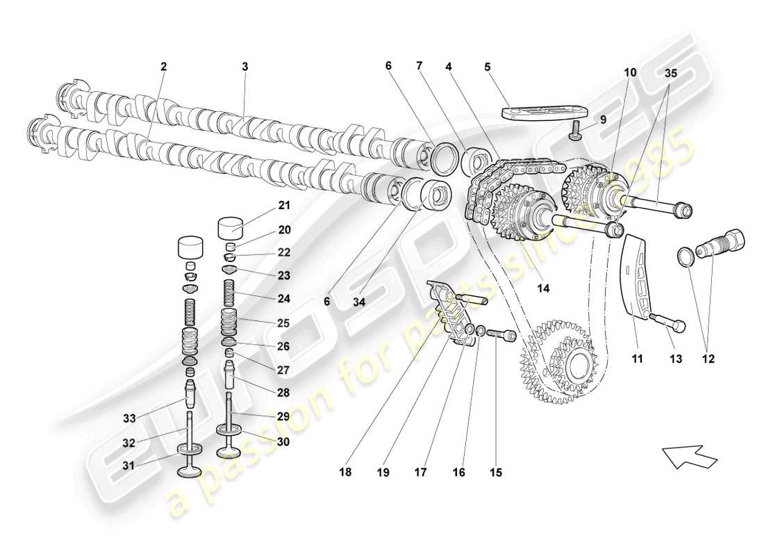 lamborghini lp640 roadster (2010) camshaft, valves right part diagram