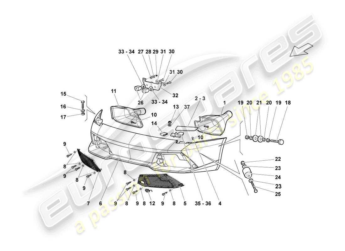 lamborghini lp640 coupe (2009) bumper front part diagram