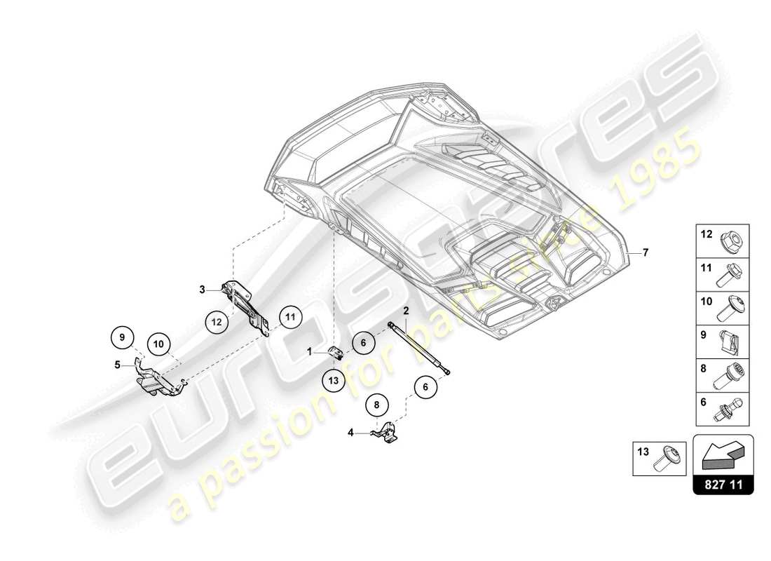 lamborghini tecnica (2024) engine cover with insp. cover part diagram