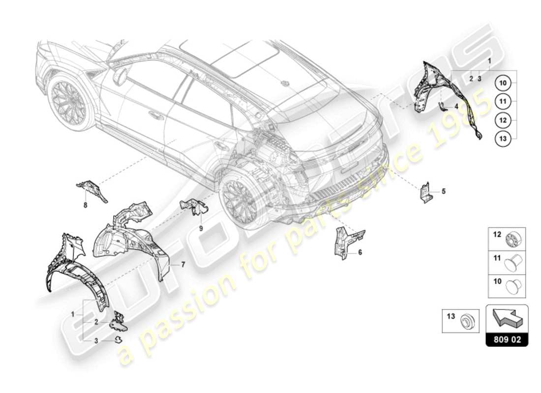 lamborghini urus (2019) wing protector rear part diagram