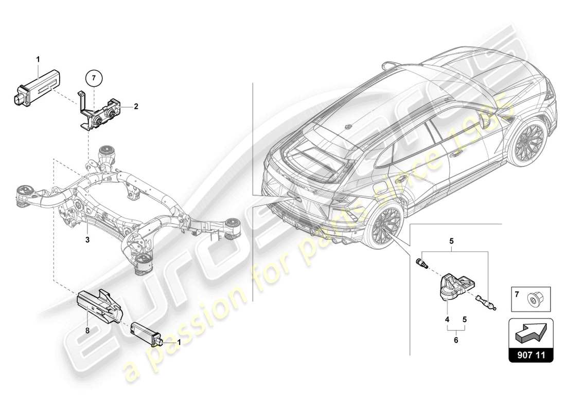 lamborghini urus (2020) tyre pressure sensor part diagram