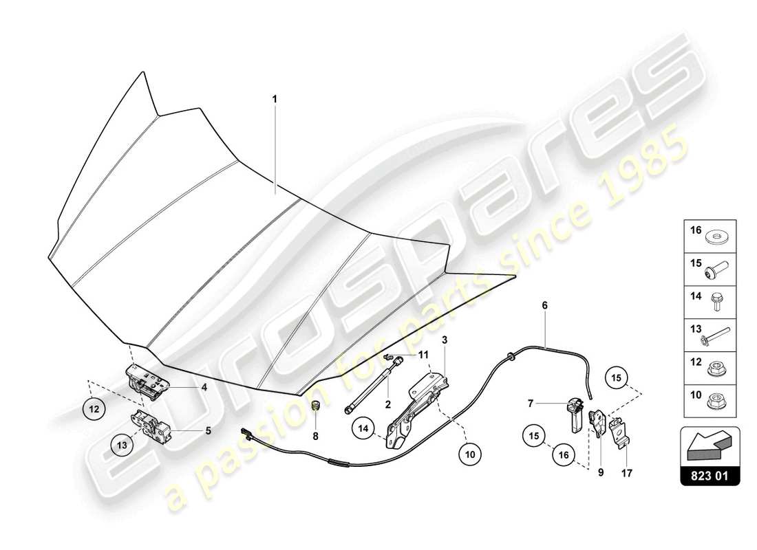 lamborghini ultimae (2022) bonnet front part diagram