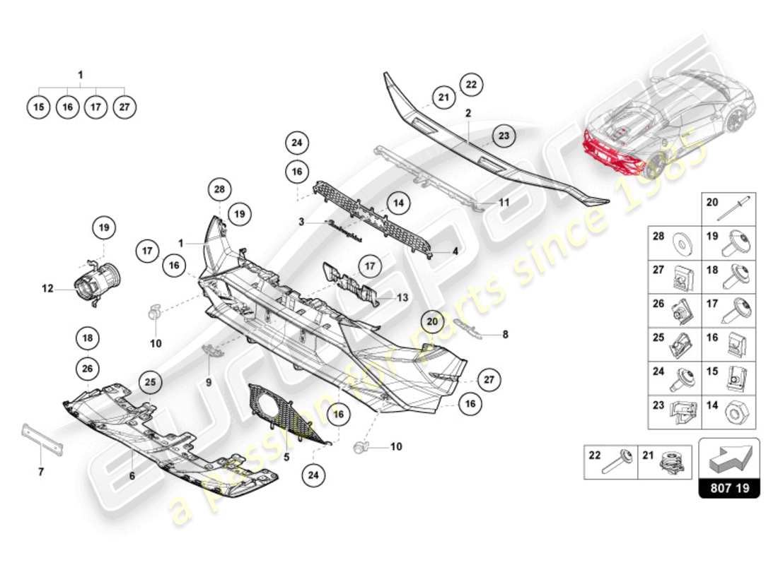 lamborghini tecnica (2024) bumper rear part diagram