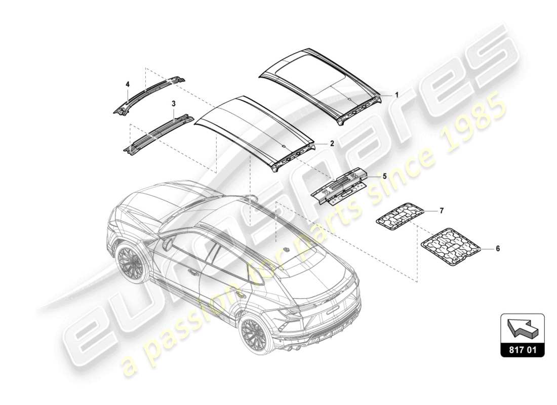 lamborghini urus (2020) roof frame-outer panel part diagram