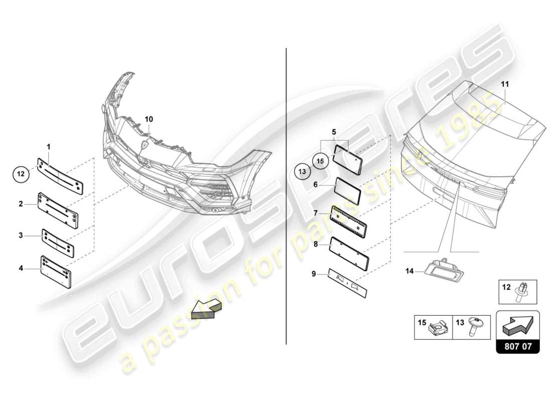 lamborghini urus (2019) licence plate holder part diagram