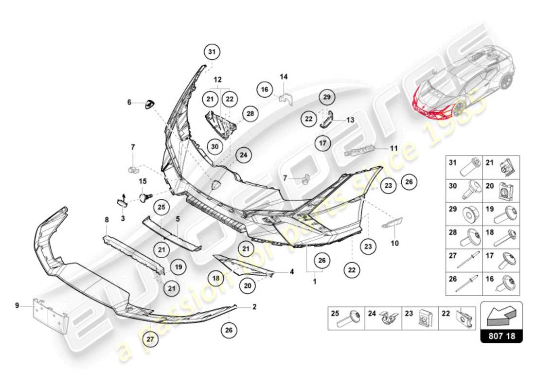 lamborghini tecnica (2024) bumper front part diagram