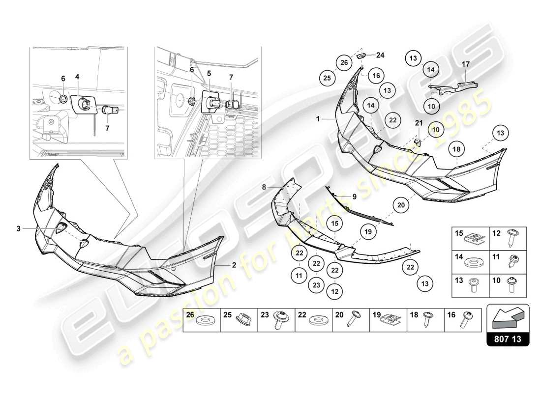 lamborghini ultimae (2022) bumper, complete front part diagram