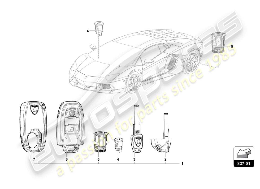 lamborghini ultimae (2022) lock cylinder with keys part diagram