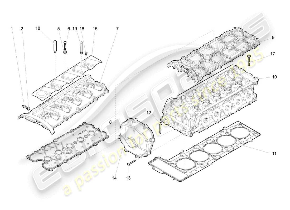 lamborghini superleggera (2008) cylinder head cylinders 1-5 part diagram