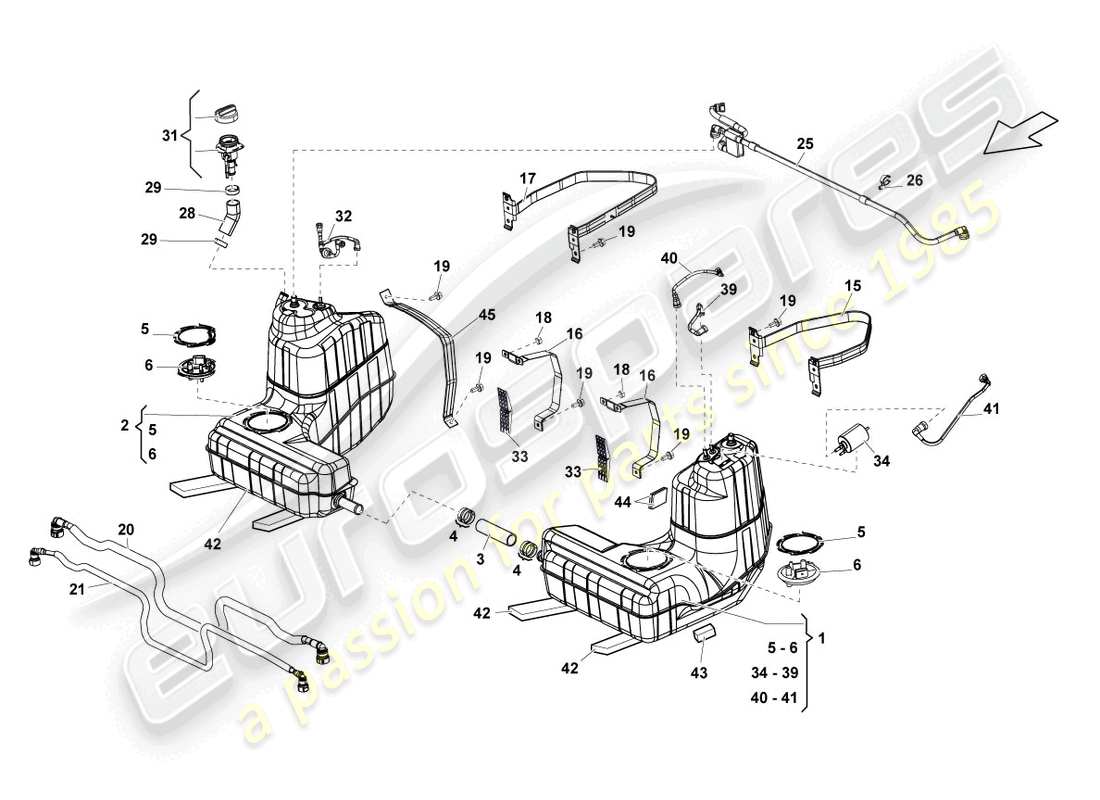 lamborghini lp560-4 spider (2011) fuel tank with attachments part diagram