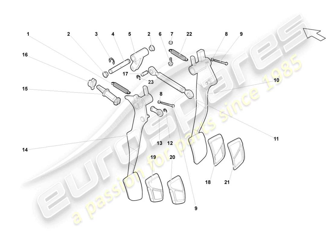 lamborghini gallardo spyder (2006) brake and accel. lever mech. part diagram