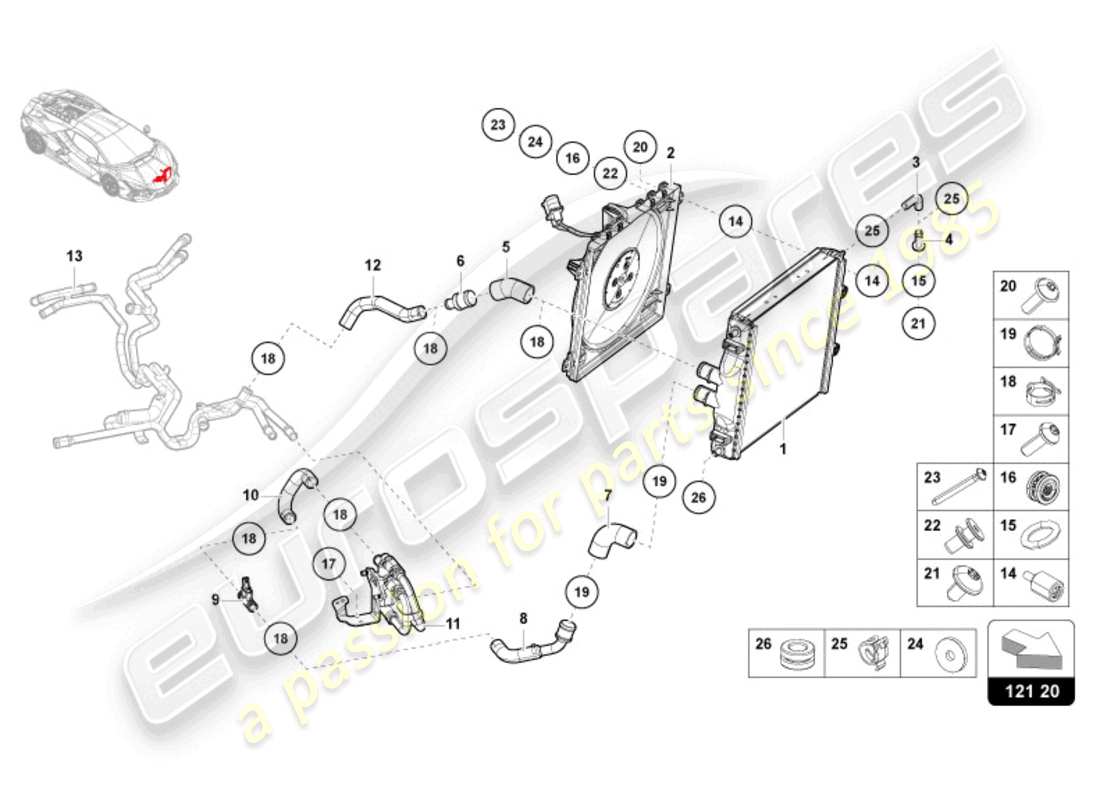 lamborghini revuelto coupe (2024) coolant cooling system high voltage cooling part diagram