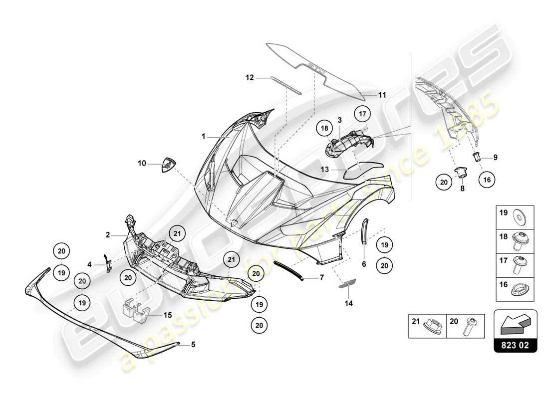 lamborghini sto (2022) bonnet front part diagram