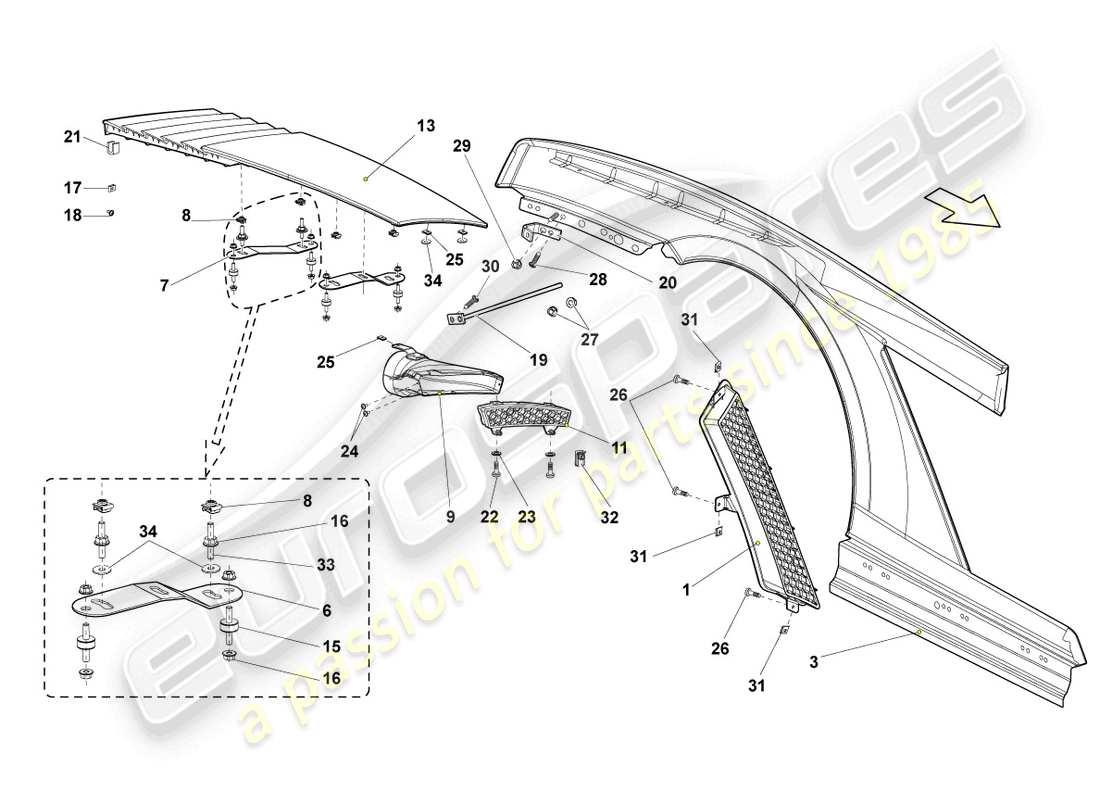 lamborghini gallardo spyder (2006) wing rear part diagram