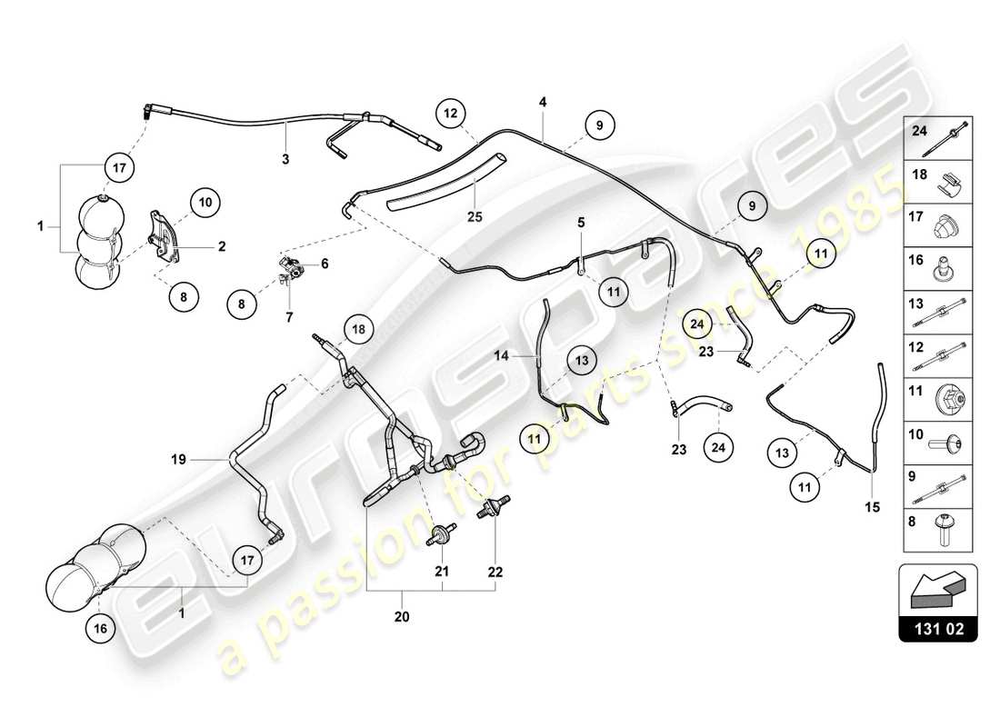 lamborghini evo coupe (2021) vacuum system part diagram