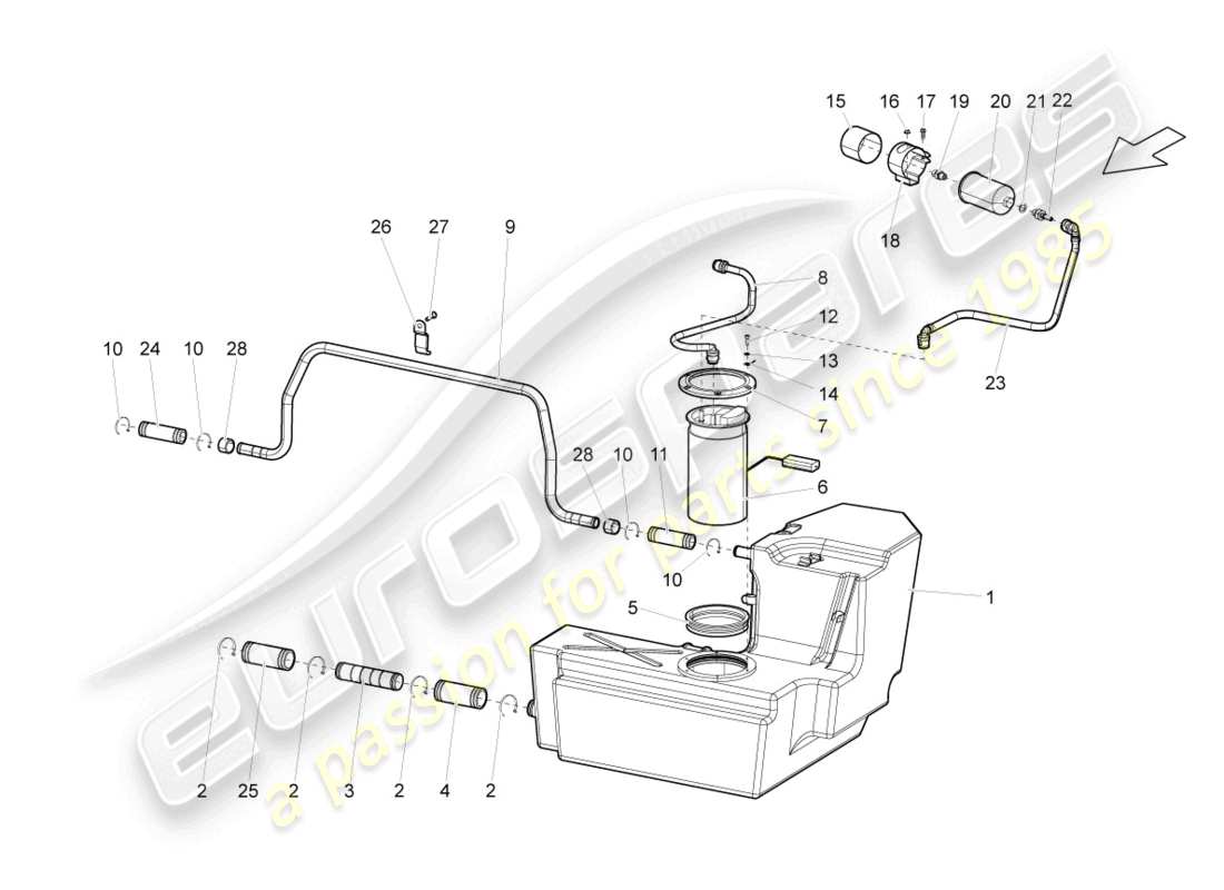 lamborghini gallardo spyder (2007) fuel tank with attachments left part diagram