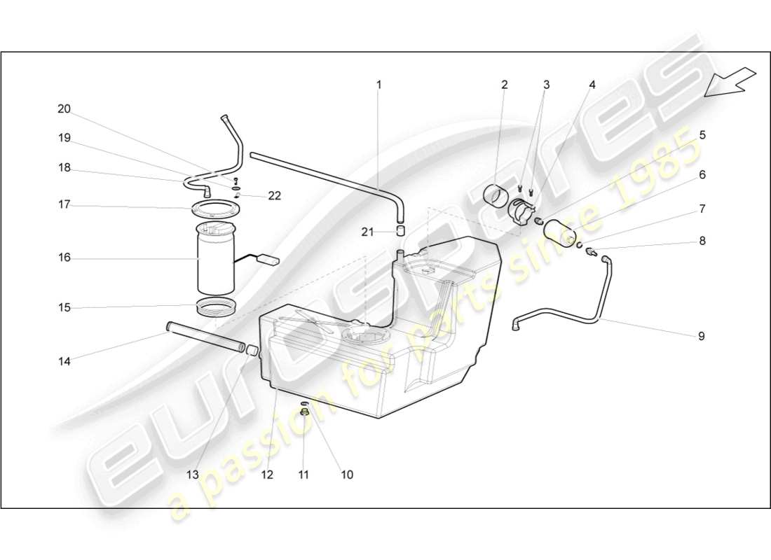 lamborghini gallardo coupe (2004) fuel tank with attachments left part diagram