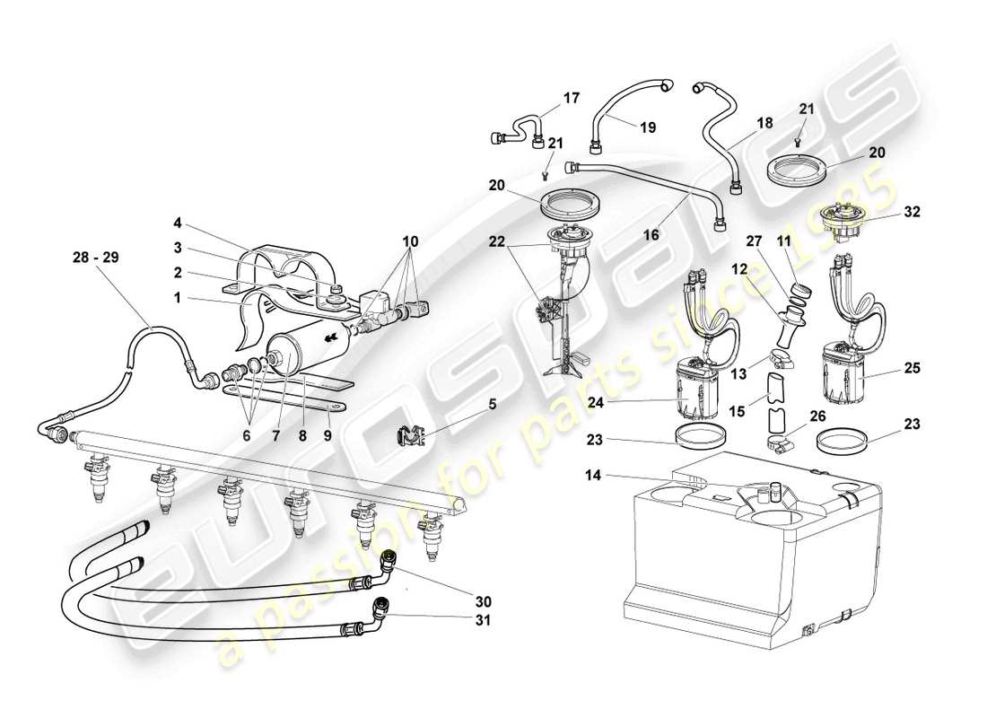 lamborghini lp640 roadster (2010) fuel line with breather pipe part diagram