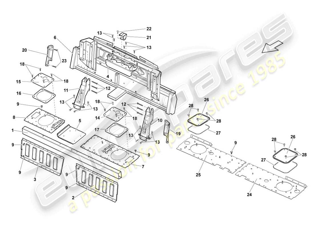 lamborghini gallardo spyder (2006) rear panel part diagram