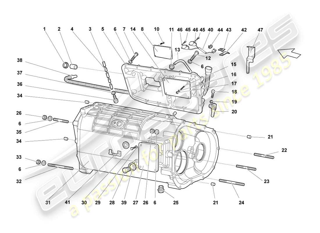 lamborghini lp670-4 sv (2010) gearbox housing and attachments part diagram