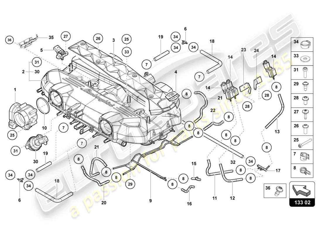 lamborghini ultimae (2022) intake manifold part diagram