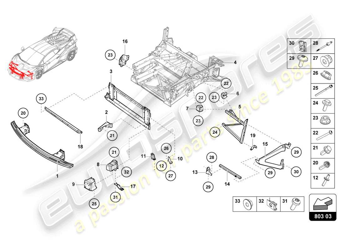 lamborghini sto (2023) front frame part diagram