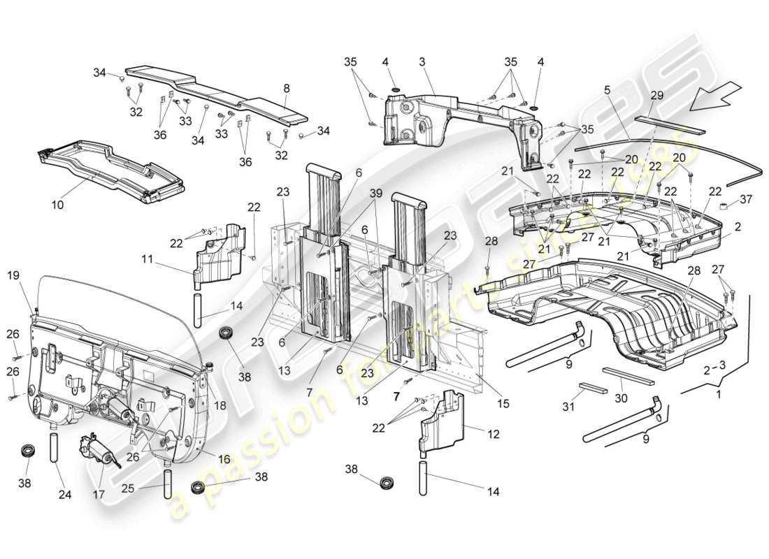 lamborghini gallardo spyder (2006) roll-over protection system part diagram