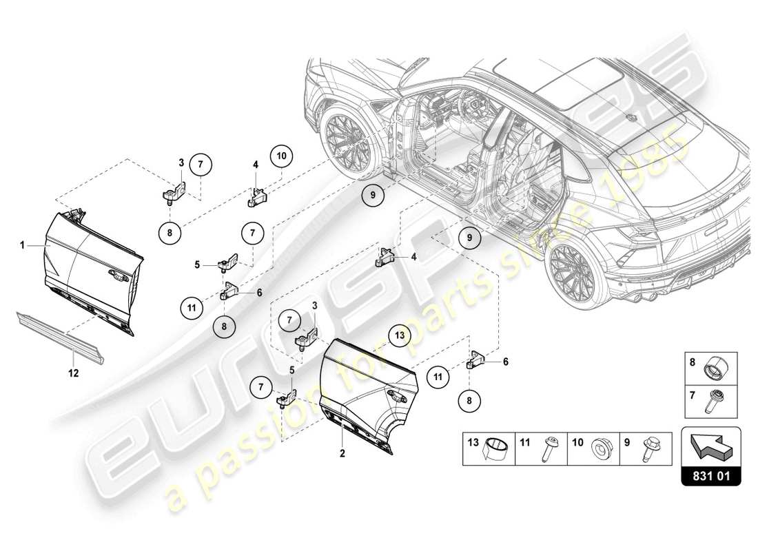 lamborghini urus (2020) door part diagram