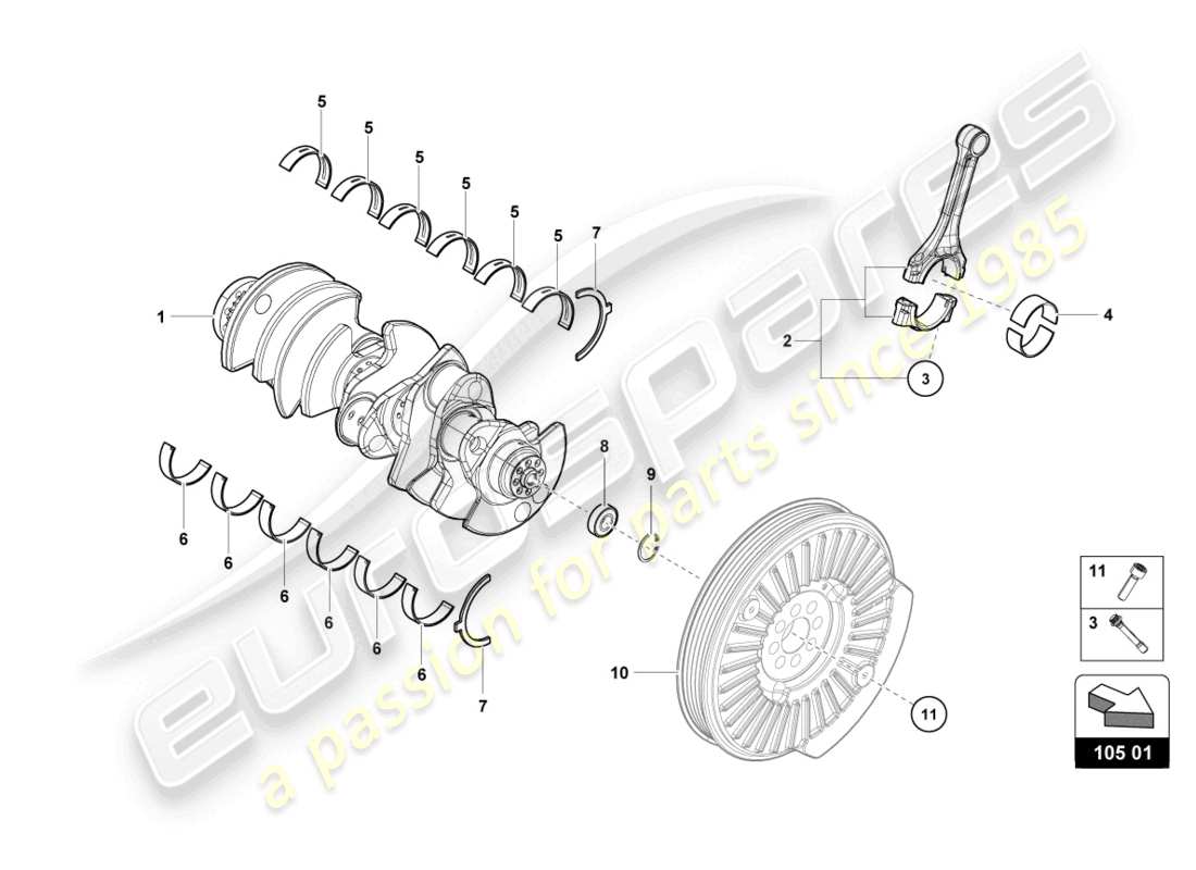 lamborghini evo coupe 2wd (2023) crankshaft with bearings part diagram