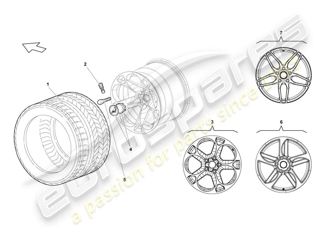 lamborghini lp640 roadster (2009) aluminium rim rear part diagram