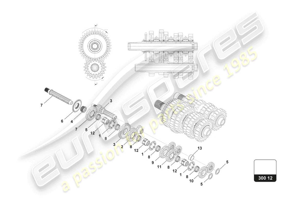 lamborghini super trofeo evo 2 (2022) gear cluster assembly part diagram