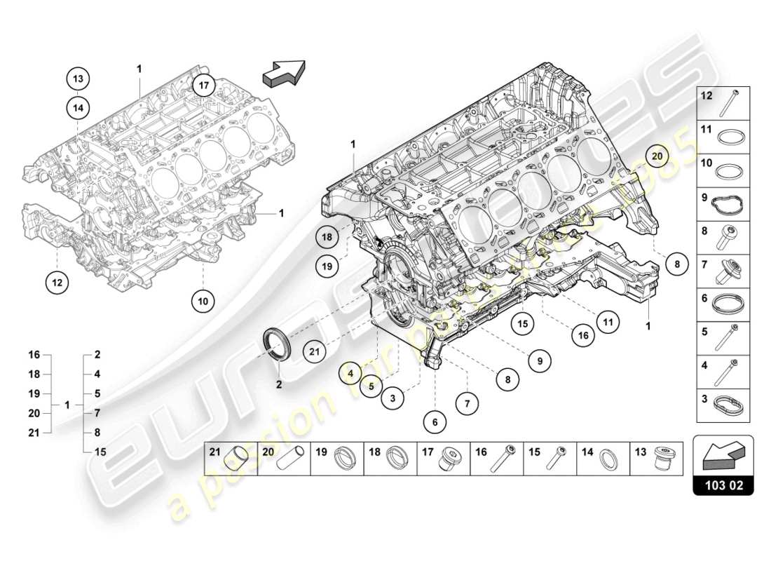 lamborghini super trofeo evo 2 (2022) crankcase part diagram