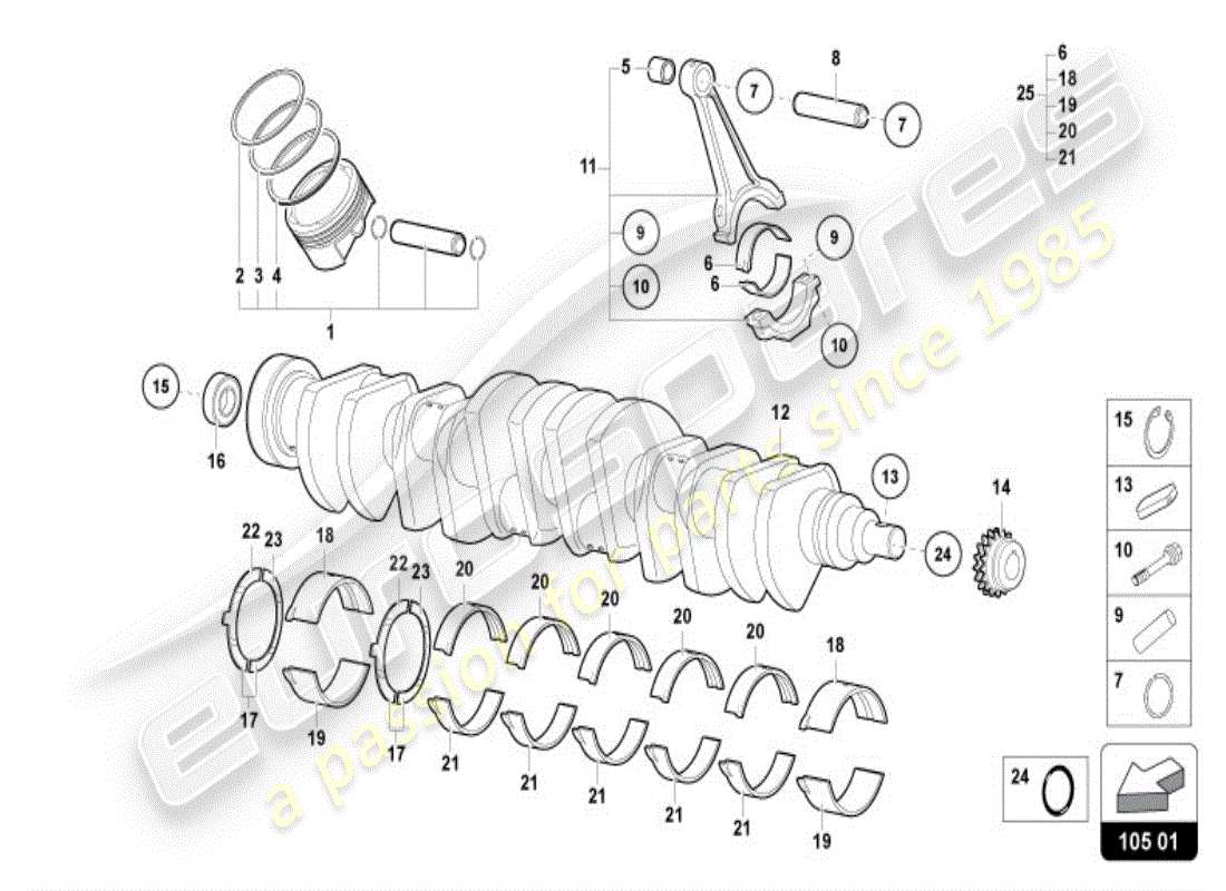 lamborghini diablo vt (1995) crankshaft with bearings part diagram