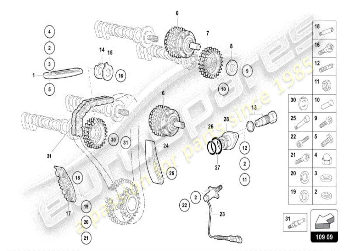 lamborghini diablo vt (1998) camshaft, valves part diagram