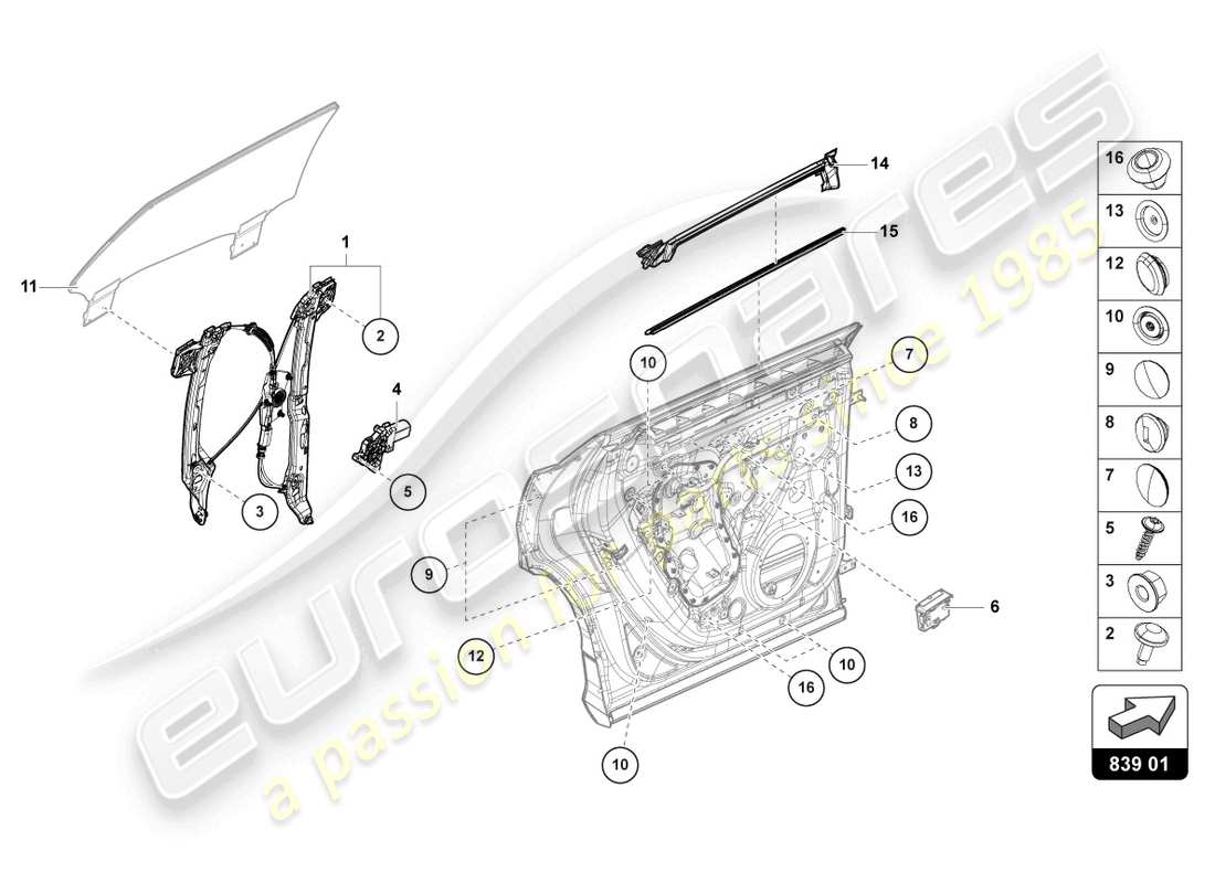 lamborghini urus (2022) window regulator with motor part diagram