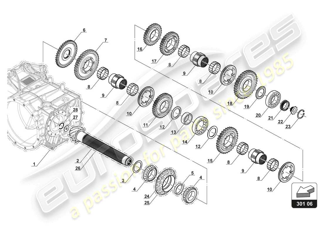 lamborghini gt3 evo (2018) output shaft part diagram