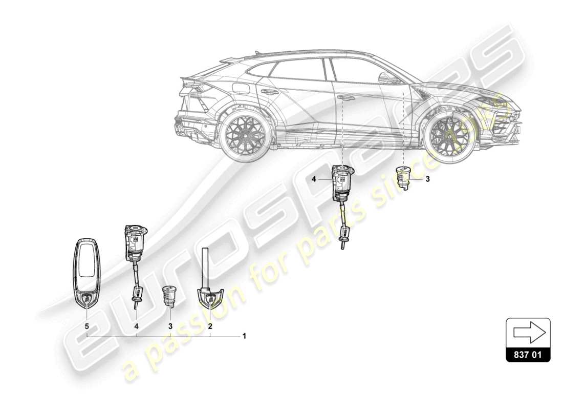 lamborghini urus (2022) main key with trans- ponder (foldable bit) part diagram