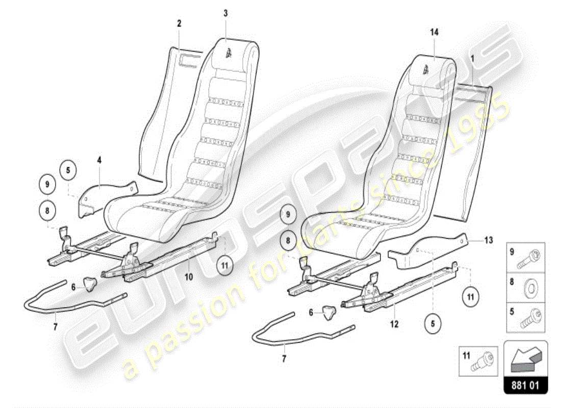 lamborghini diablo vt (1997) seat part diagram