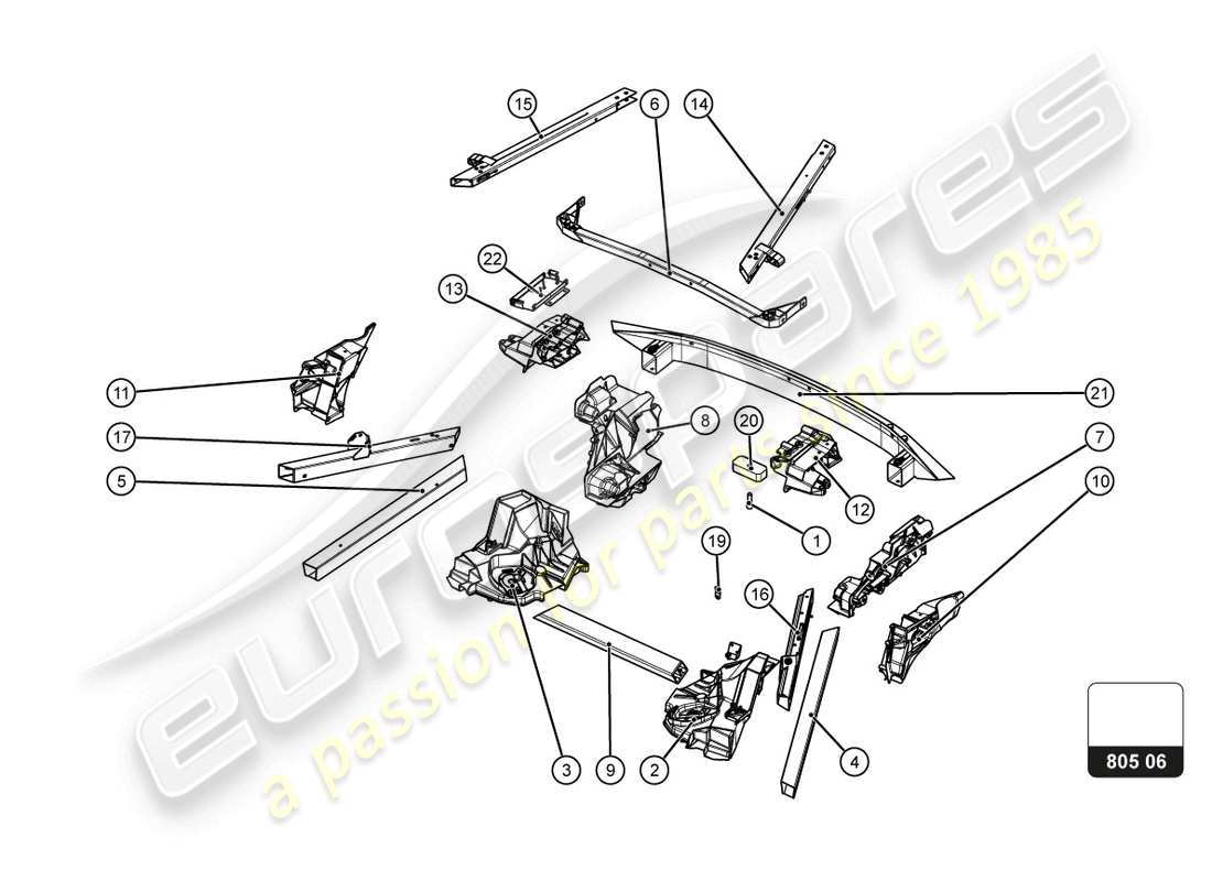 lamborghini super trofeo evo 2 (2022) rear frame outer elements part diagram