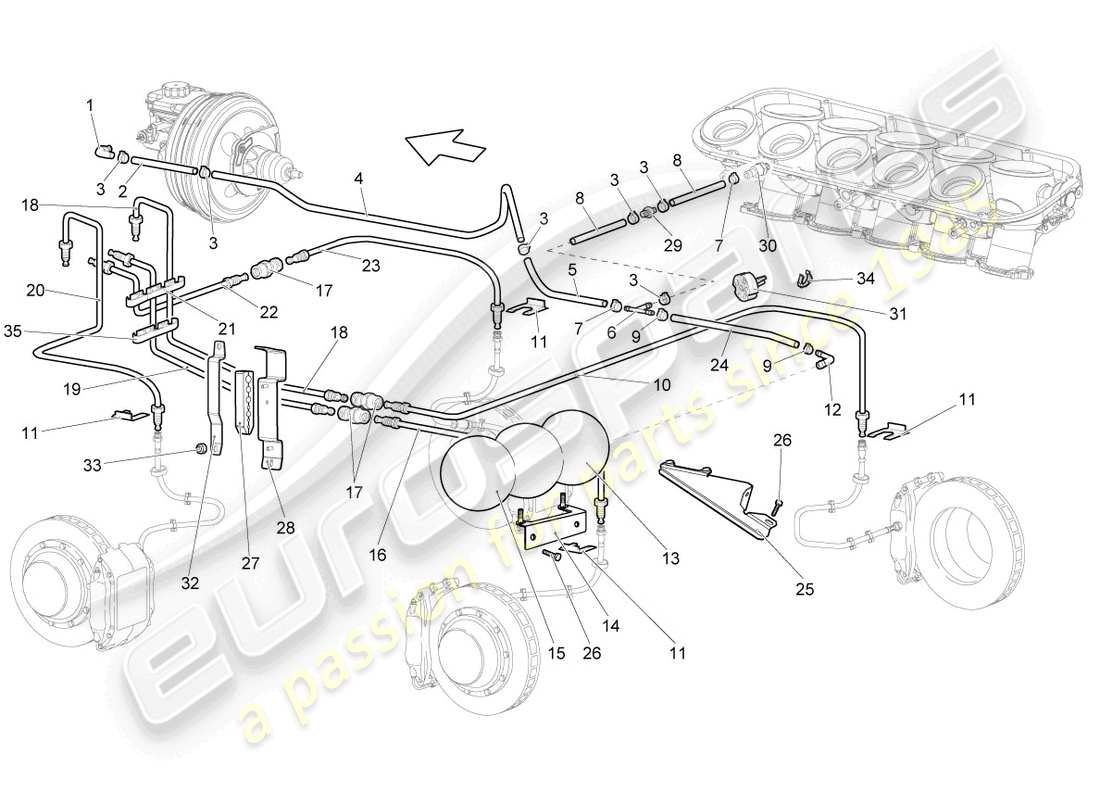 lamborghini gallardo spyder (2006) brake pipe part diagram