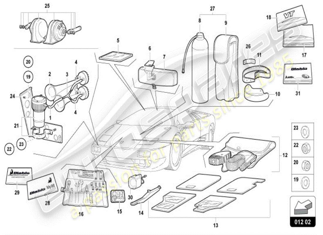 lamborghini diablo vt (1998) vehicle tools part diagram