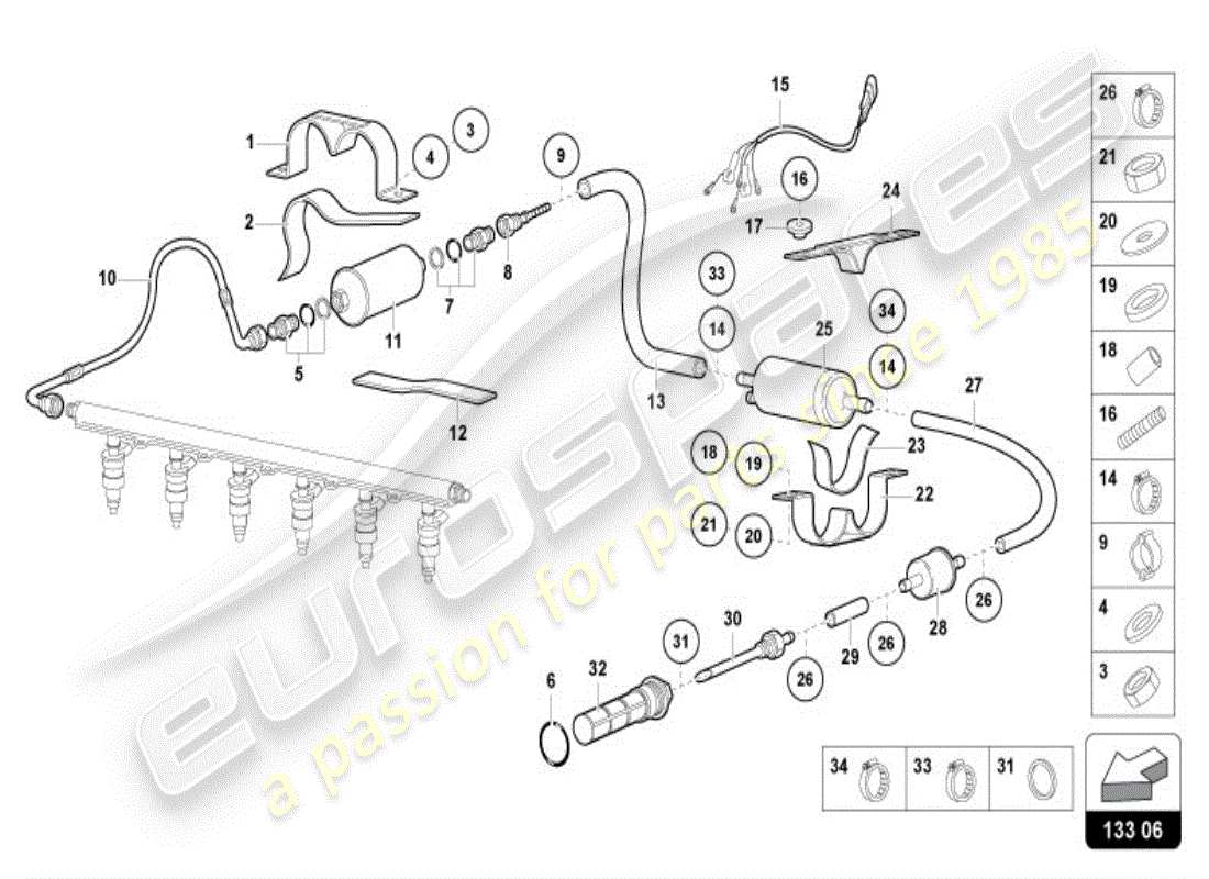 lamborghini diablo vt (1997) fuel supply system part diagram