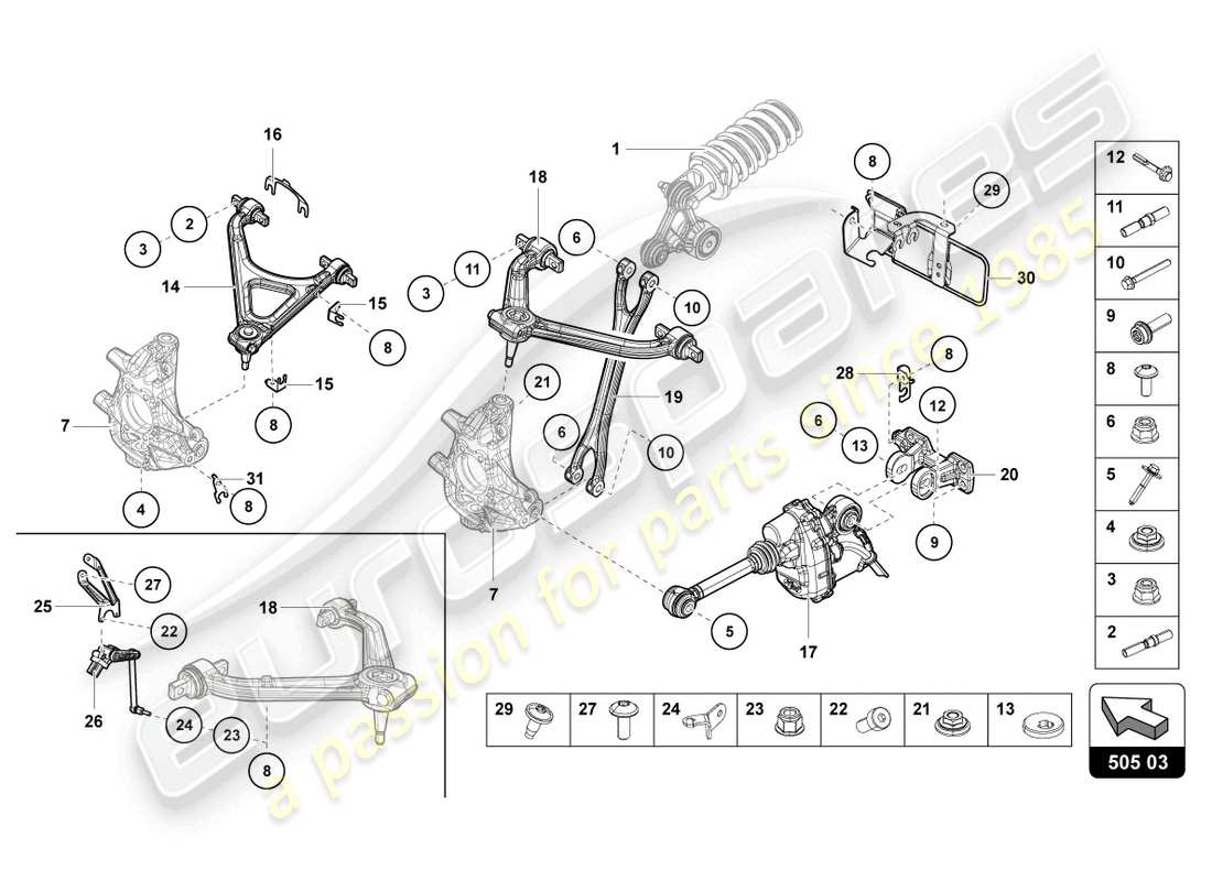 lamborghini countach lpi 800-4 (2022) suspension rear part diagram