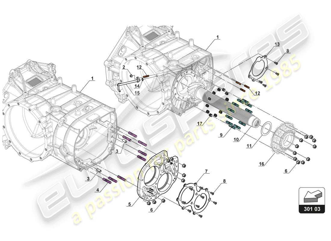 lamborghini gt3 (2017) transmission case part diagram