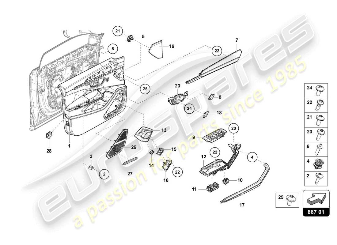 lamborghini urus (2022) door panel front part diagram