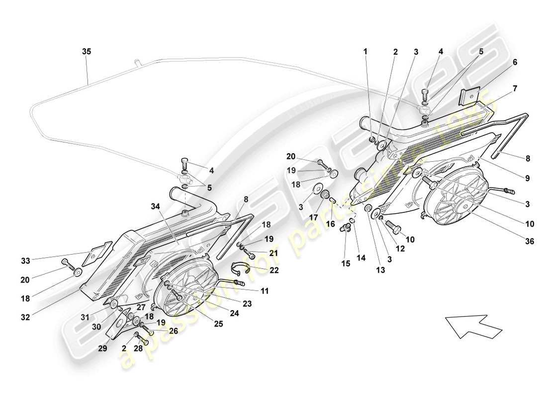 lamborghini lp640 coupe (2008) cooler for coolant part diagram