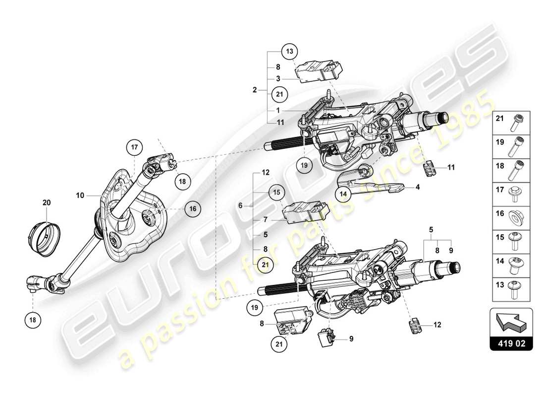 lamborghini urus (2022) steering column with attachment parts part diagram