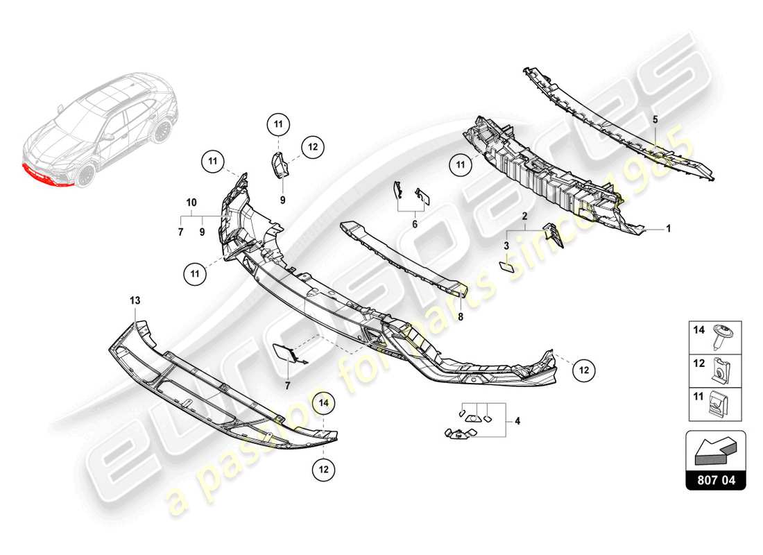 lamborghini urus (2022) bumper, complete dune part diagram